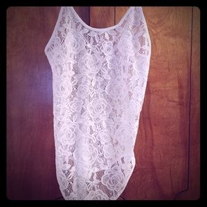 White floral lace body suit.